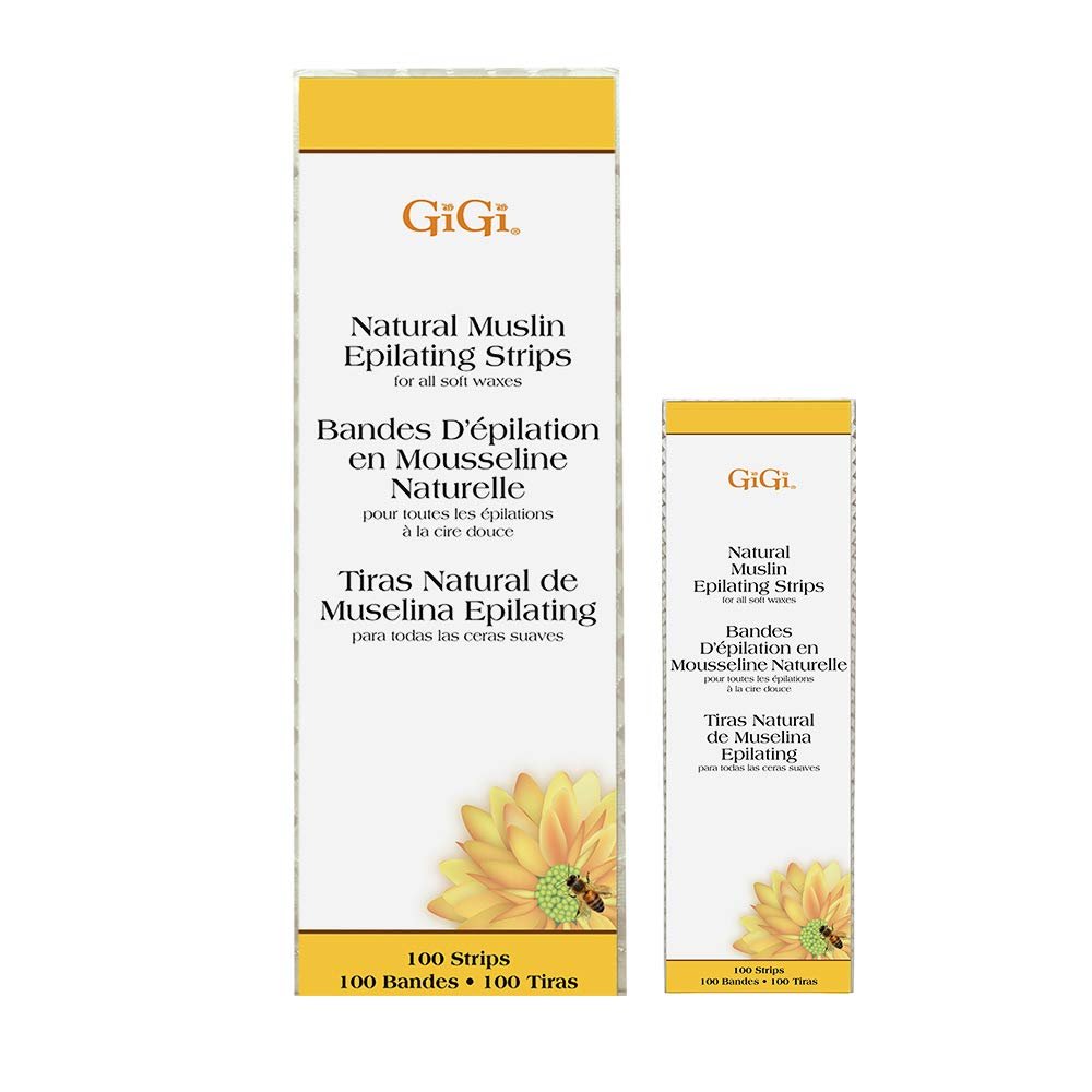 GiGi Muslin Epilating Waxing Strips Wax Strips for Hair Removal, Hair Wax Strip for Women's Face, Body, Bikini & Leg, 100 Ct, Pack of 2