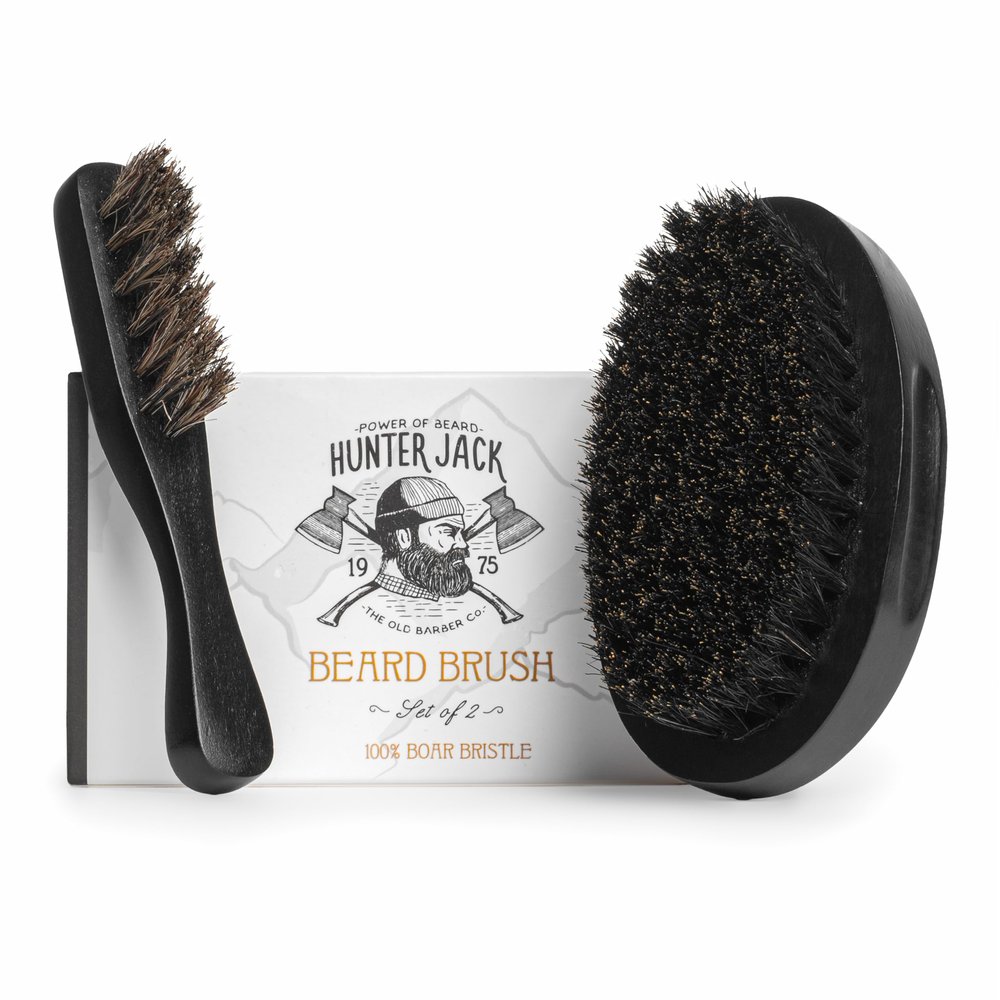 Beard Brush for Men - Natural Boar Bristle Beard Brush Kit - Soft Small Mustache Brush for Men - Premium Travel Grooming Set by Hunter Jack