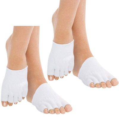 BcurbSox Toe Gel Lined Compression Socks Toes Separating Therapeutic Moisturizes Dry Foot Feet Hard Cracked Skin Toe Straightener Stretcher Separators. (White - 2 Pair)