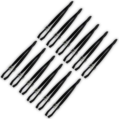 12 Pack of Stainless Steel Black 3 1/2 Inch Tweezers with Straight Tips