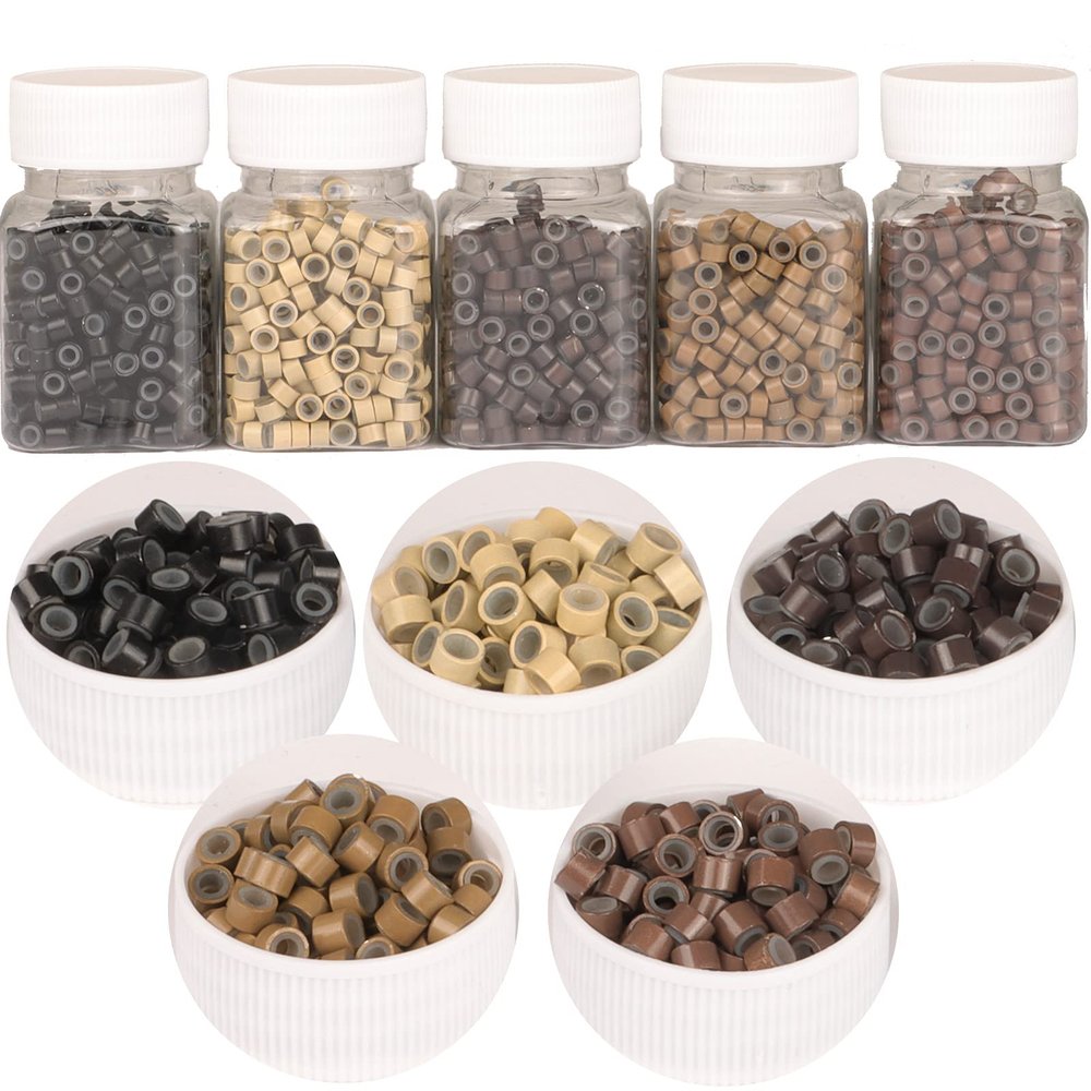 GOTDYA 2500pcs 5mm Hair Extentions Beads, Silicone Lined Micro Rings Links, I Tip Weft Sew in and Hair Tinsel Beads for Hair Extensions,Multi-colored