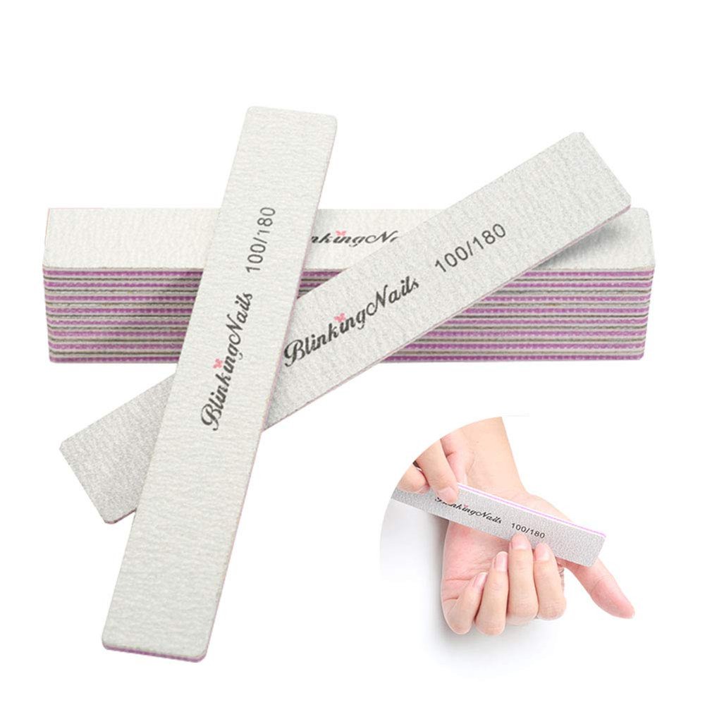 10Pcs Nail File 100/180 Grit Professional Nail Files and Buffers for Natural Nails, Double Sides Washable Block Disposable Nail Files for Nail Art DIY or Nail Manicure Salon