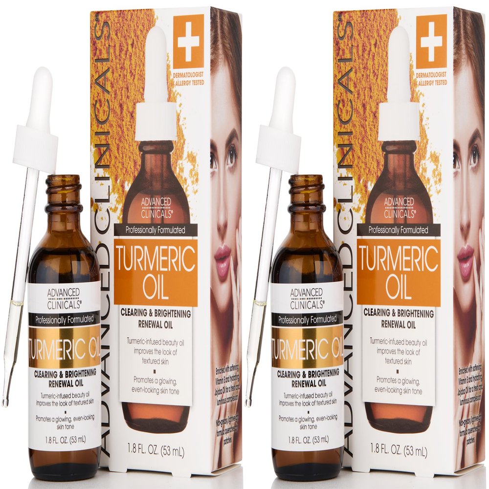 Advanced Clinicals Turmeric Oil Serum For Face | Facial Skin Care Serum With Jojoba + Coconut Oil To Improve Appearance Of Dark Spots & Uneven Skin Tone | Antioxidant Dry Skin Moisturizer, 2-Pack