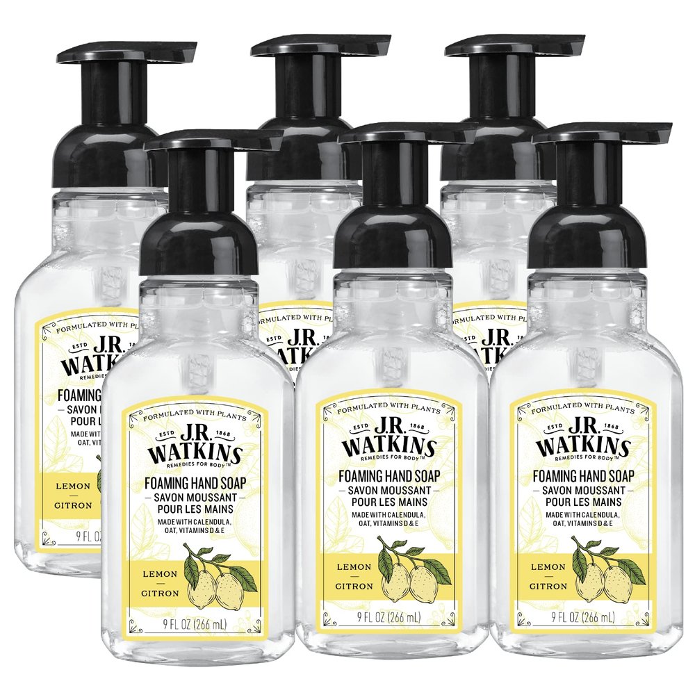 J.R. Watkins Moisturizing Foam Hand Soap Dispenser 6 Pack, Lemon, 9 fl oz