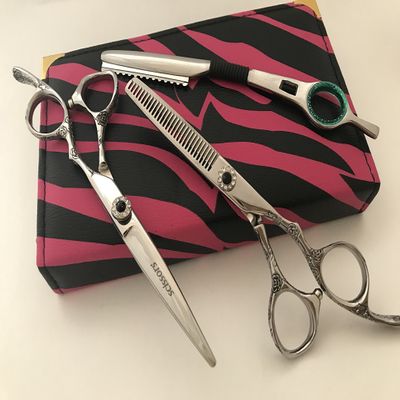 6Professional Barber Razor Edge Titanium Coated Hair Cutting and Texturizing Shears Scissors Set+case Black