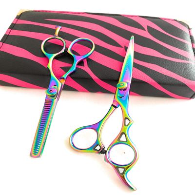 5.5"-6" Professional Barber Razor Edge Titanium Coated Hair Cutting and Texturizing Shears Scissors Set+case
