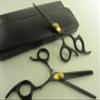 5.5" Professional Barber Razor Edge Titanium Coated Hair Cutting and Texturizing Shears Scissors Black Set+case view 1
