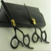5.5" Professional Barber Razor Edge Titanium Coated Hair Cutting and Texturizing Shears Scissors Black Set+case view 2
