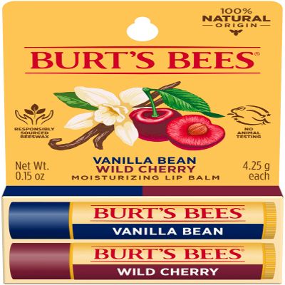Burt's Bees 100% Natural Lip Balm, Wild Cherry and Vanilla Bean Blister Box, 0.3 Ounce, 2 Count