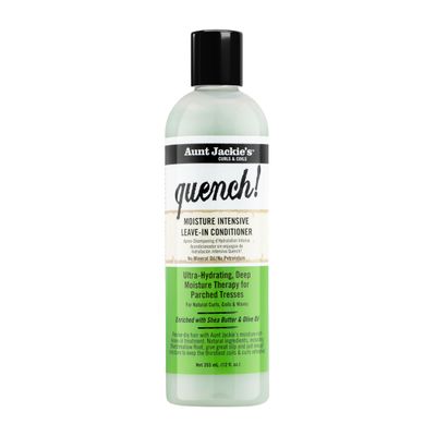 Aunt Jackie's Curls and Coils Quench Moisture Intensive Leave-In Hair Conditioner for Natural Curls, Coils and Waves, Enriched with Shea Butter, 12 oz