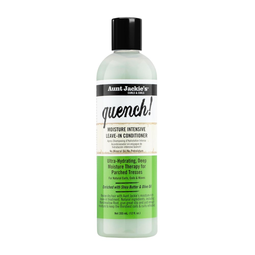 Aunt Jackie's Curls and Coils Quench Moisture Intensive Leave-In Hair Conditioner for Natural Curls, Coils and Waves, Enriched with Shea Butter, 12 oz