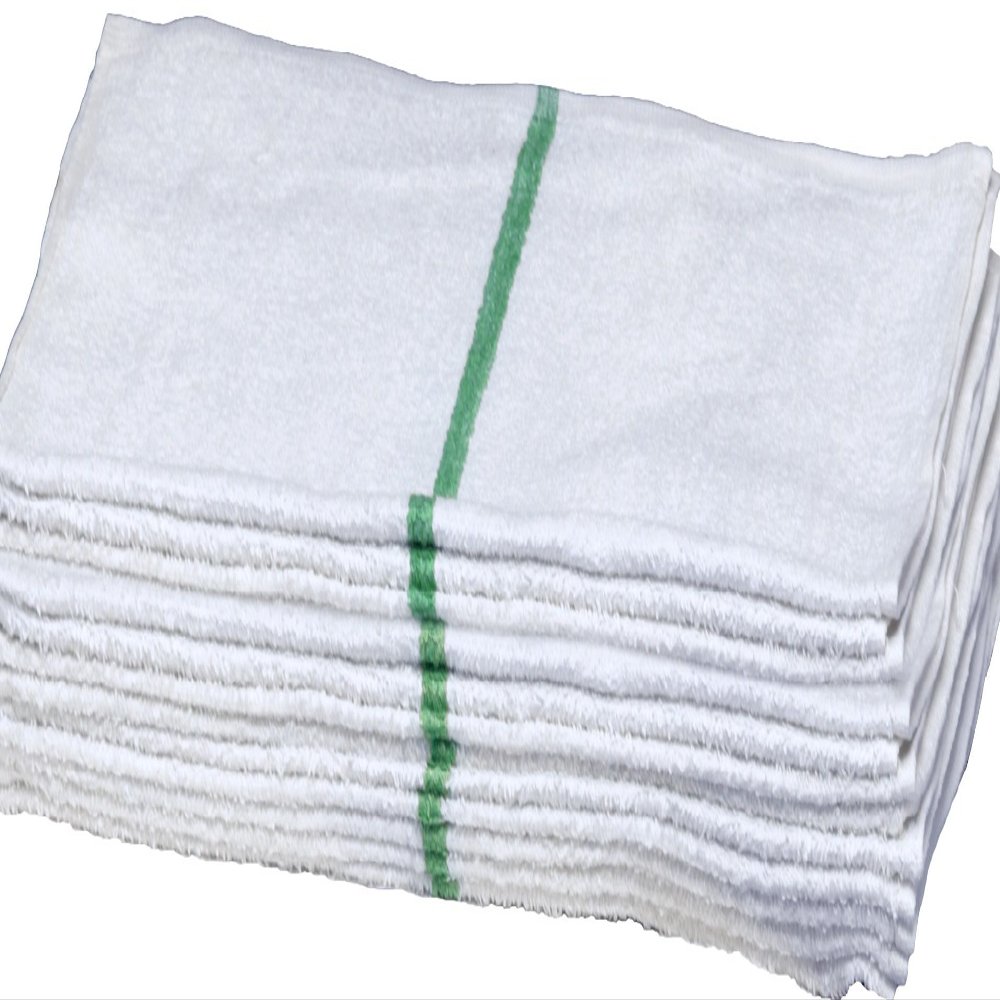 Atlas Economy Hand Towels 16x27 Inch (24 Bulk Pack) White with GREEN Stripe 100% Cotton - Salon, Gym, Spa, Massage, Spas, Motels, Restaurants, Cleaning, Auto & Home - Eco-Friendly