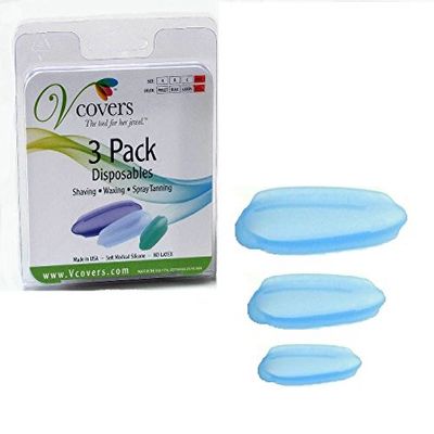 Vcovers 3 Pack, Bikini hair removal protection for shaving, trimming, coloring and spray tanning. Assorted sizes A, B and C in BLUE.