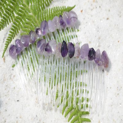 Amethsyst Stone Hair Combs (set of 2)