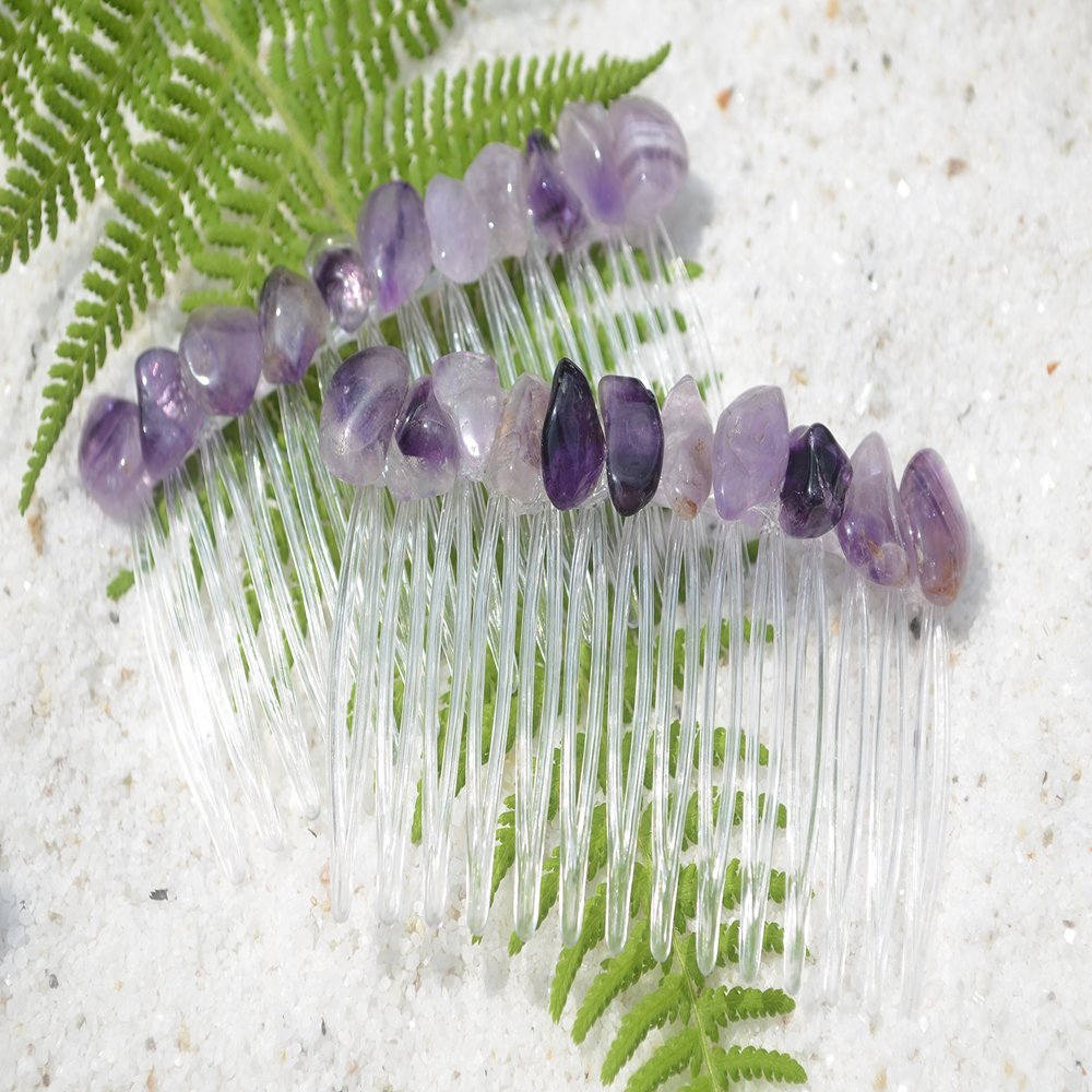 Amethsyst Stone Hair Combs (set of 2)