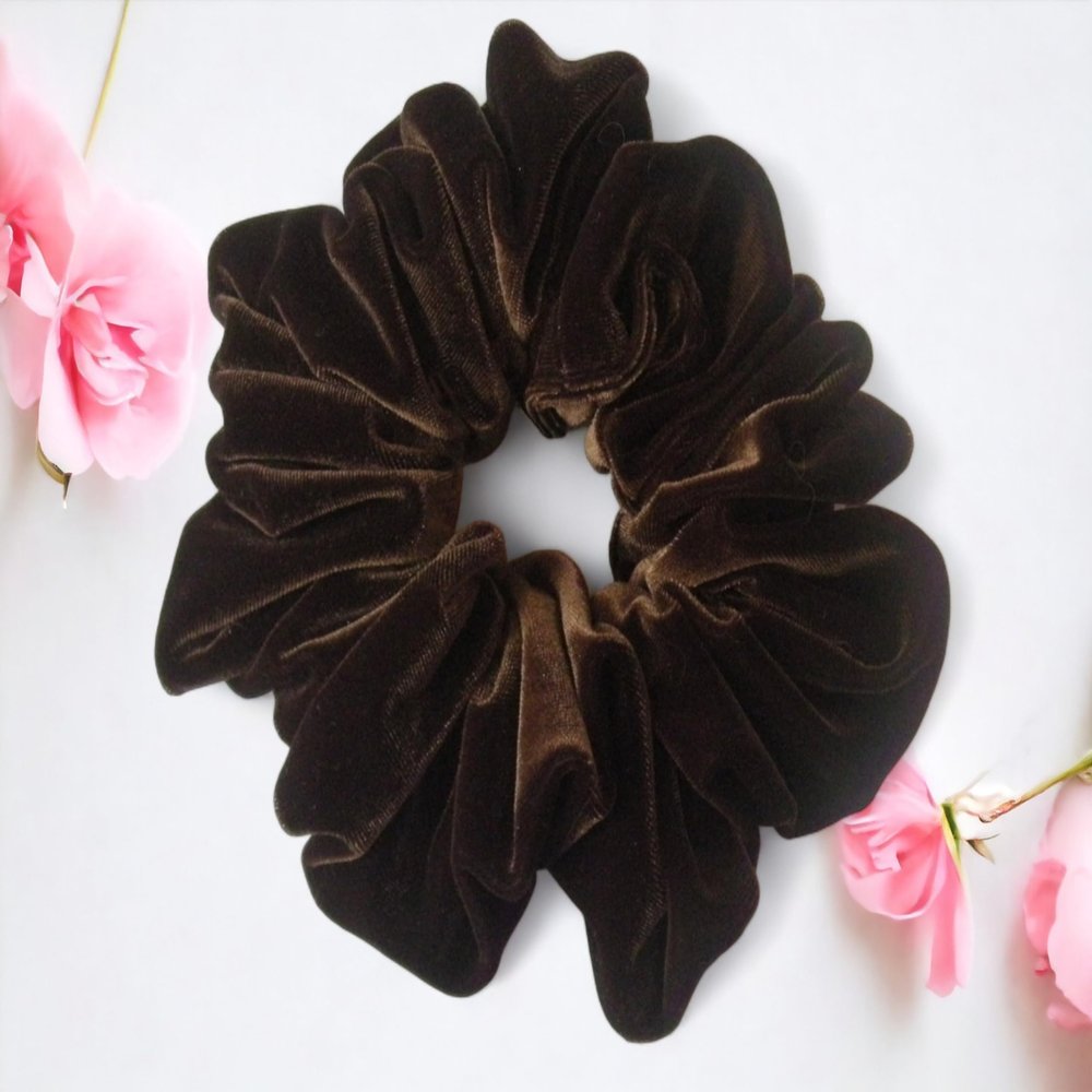 Chocolate Brown Velvet Scrunchy-Jumbo - Made in the USA