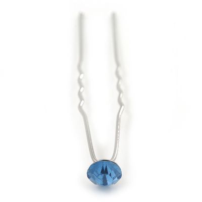 3pcs Bridal/Wedding/Prom/Party Light Blue Crystal Hair Pins In Silver Tone - 70mm L