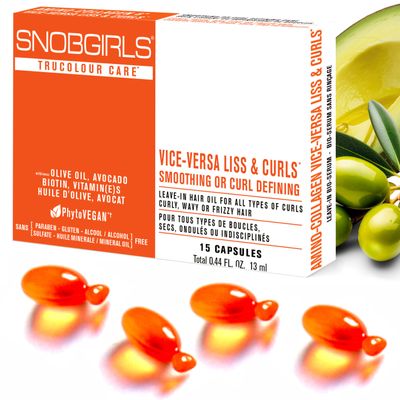 Anti Frizz Hair Oil Capsules  VICE-VERSA CURLS Vegan Leave-In Serum for Curly & Frizzy Hair w/Coconut, Avocado, Vitamins, Biotin & Hyaluronic Acid. Color Protection & Heat Protectant  15 Ct