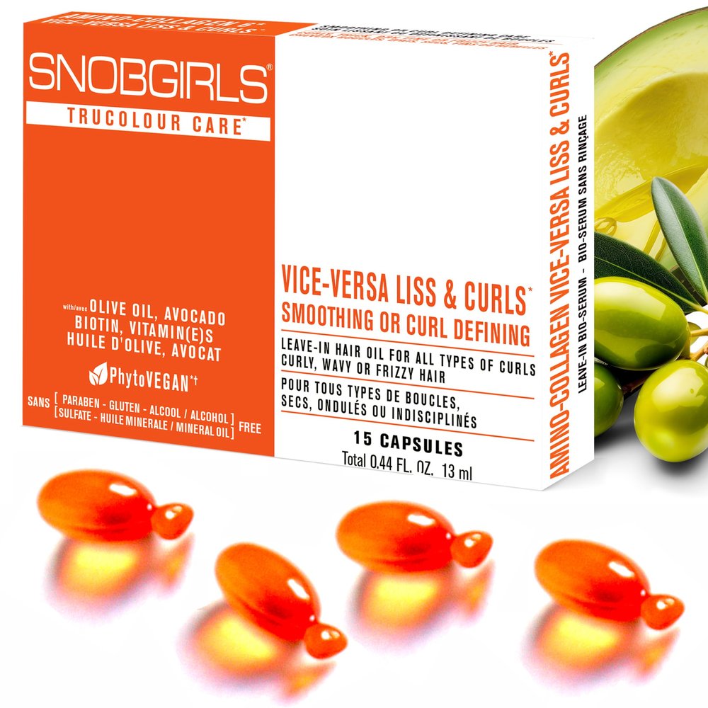 Anti Frizz Hair Oil Capsules  VICE-VERSA CURLS Vegan Leave-In Serum for Curly & Frizzy Hair w/Coconut, Avocado, Vitamins, Biotin & Hyaluronic Acid. Color Protection & Heat Protectant  15 Ct