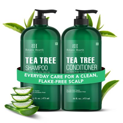 Botanic Hearth Tea Tree Shampoo and Conditioner Set | with 100% Pure Tea Tree Oil, for Itchy and Dry Scalp, Sulfate/Paraben Free | for Men and Women | 16 Fl Oz Each