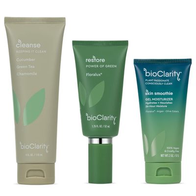 BioClarity 3-Step Essentials Skin Care Routine for Normal and Oily Skin Types | Cleanse, Restore, Moisturize, Hydrate | 100% Clean Vegan Ingredients | Full Size