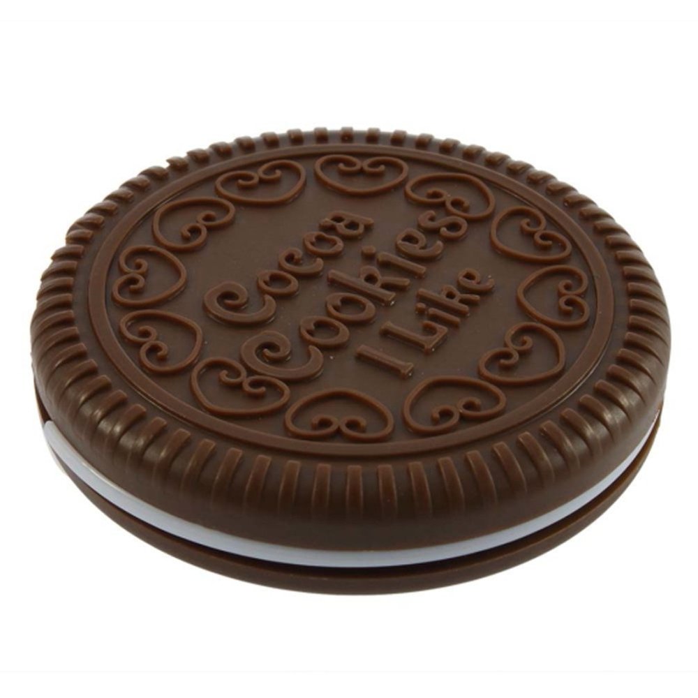 2pc/Cute Chocolate Cookie Shape Cosmetic Makeup Mirror + Mini Comb