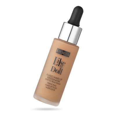 PUPA Milano Like A Doll Perfecting Make-Up Fluid Nude Look Foundation - Light Texture - Natural, For All Skin Types - Blends Perfectly - Medium Beige - 1.01 Oz (50036040)