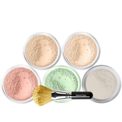 5pc KIT w/FACE Brush (FAIR 2) Mineral Makeup Set Full Size Powder Bare Skin Matte Foundation