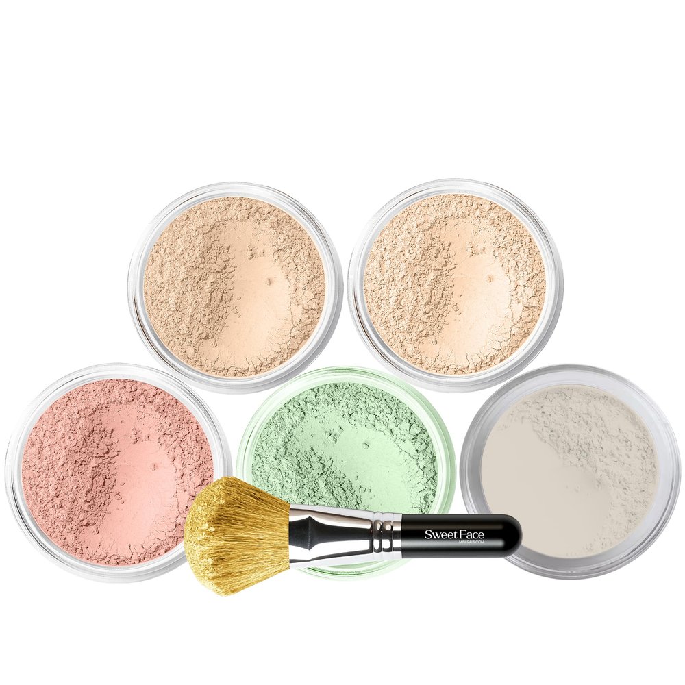 5pc KIT w/FACE Brush (FAIR 2) Mineral Makeup Set Full Size Powder Bare Skin Matte Foundation