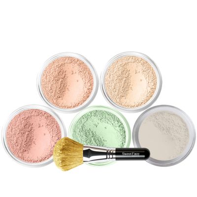 5pc KIT w/FACE BRUSH (PINK BISQUE) Mineral Makeup Set Full Size Powder Bare Skin Matte Foundation
