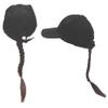 Joke Novelty Baseball Hat with Long Brown Braided Ponytail Fake Hair in The Back of Cap view 1