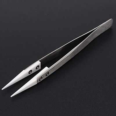 6pcs Anti Acid Ceramic Tweezers Stainless Steel Pointed Tip Static Tweezer with Heat Resistance