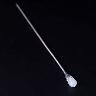 TOP SEWING Handmade Silver Hair Pins White He Tian Jade Magnolia Retro Hair Sticks Traditional Hair Chopsticks with Gift Box
