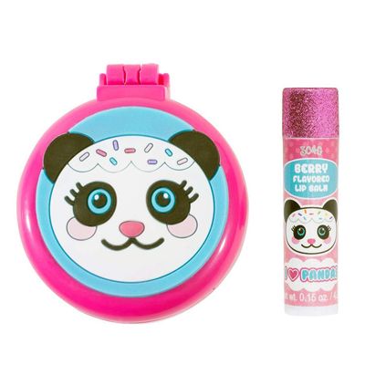 3C4G Panda Folding Brush & Mirror with Bonus Lip Balm Set