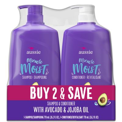 Aussie Miracle Moist with Avocado & Jojoba Oil, Paraben Free Shampoo & Conditioner, 26.2 fl oz Dual Pack