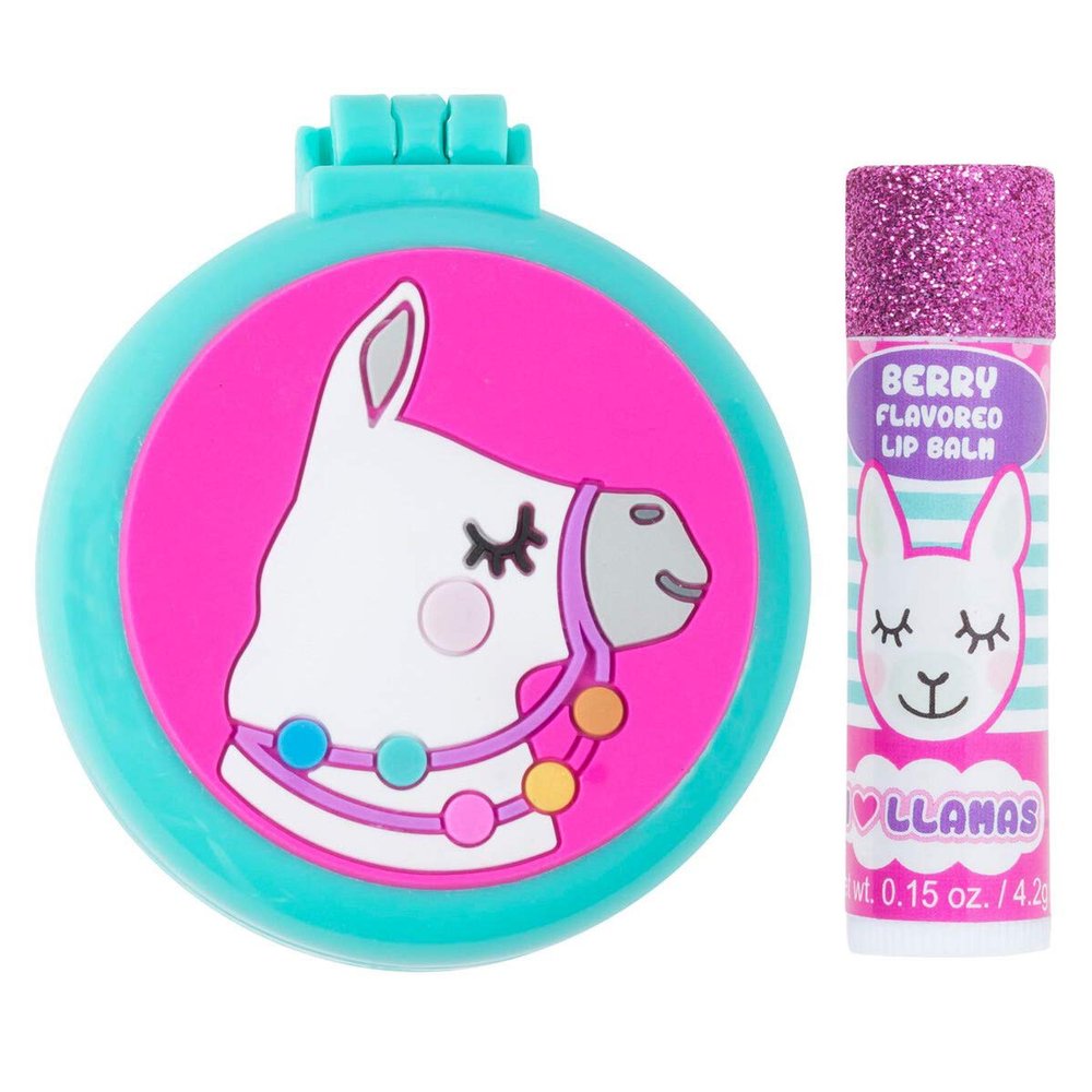 3C4G Llama Folding Brush & Mirror with Bonus Lip Balm Set