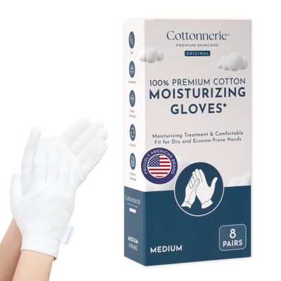 8 Pairs Cottonnerie Original Cotton Gloves for Dry Hands Sleeping, Moisturizing Gloves Overnight, Hand Moisturizer Gloves, Moisture Gloves for Dry Hands Overnight, Sleeping Gloves, Medium