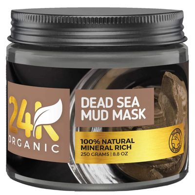 24K Organic Dead Sea Mud Mask for Face, Hair, and Body 100% Natural and Organic Deep Skin Cleanser Brush Applicator Included 8.8 Fl Oz All Skin Types 8.8 Oz