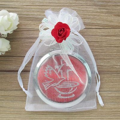 12 PCS Red Compact Mirror with Dove Design - Confirmation Favors/Religious Event/Purse Makeup Mirrors in Decorated Gift Bags (red-3)