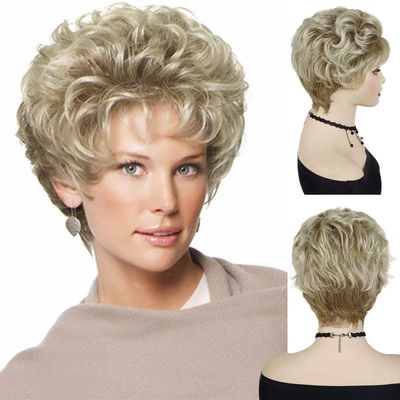GNIMEGIL Old Lady Wig Curly Blonde Wigs For Women Natural Hair Short Curly Wigs With Bangs Synthetic Princess Diana Blanche Karen Mommy Wig