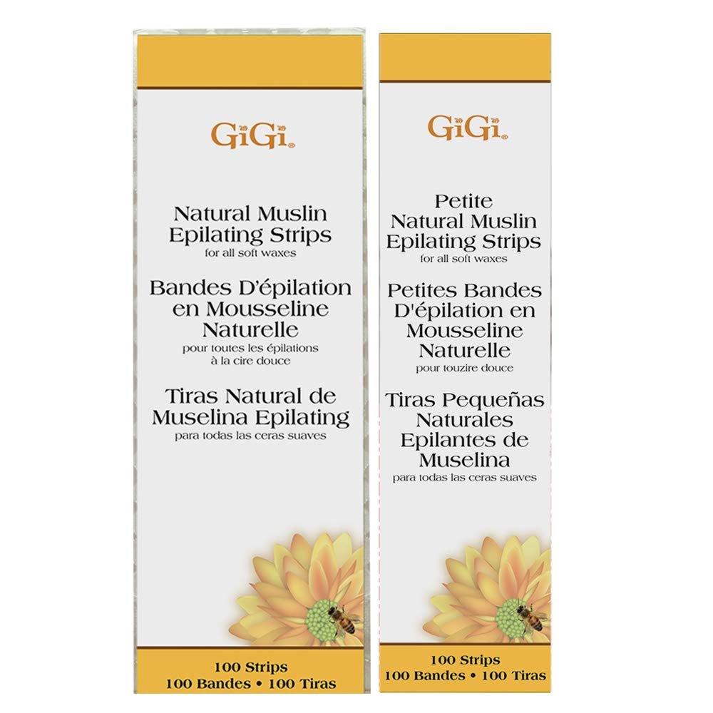 GiGi Waxing Strips for Hair Waxing/Hair Removal, Petite & Small Muslin Strips, 100 Strips each, 2 Pack