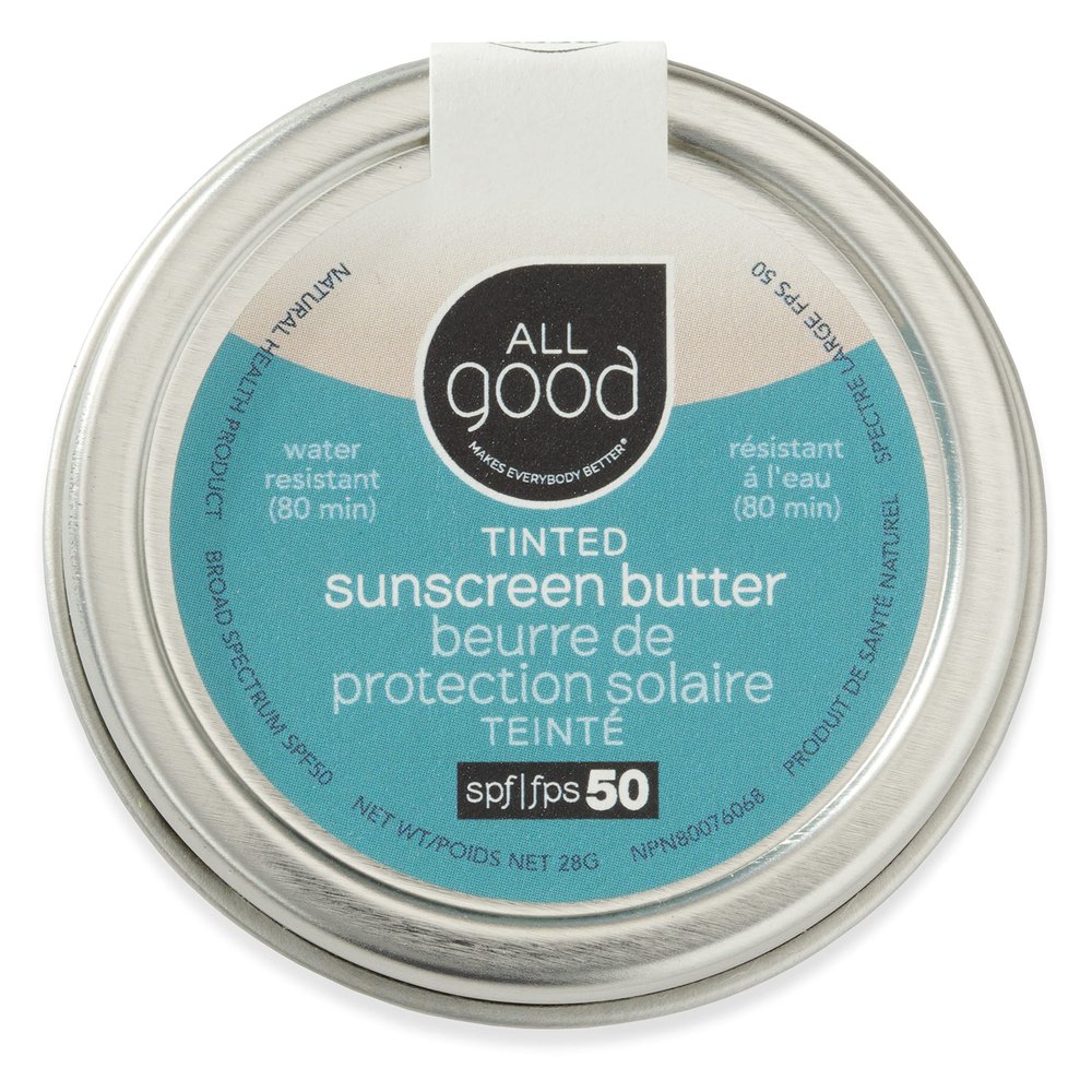 All Good Tinted Mineral Sunscreen Butter for Face, Nose, Ears - UVA/UVB Broad Spectrum, SPF 50, Zinc Oxide, Coral Reef Friendly, Water Resistant, Coconut Oil, Jojoba Oil, Beeswax, Vitamin E (1 oz)