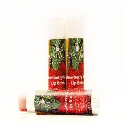 3 Strawberry Mint Lip Balms Made with Shea Butter and Cocoa Butter Count of 3