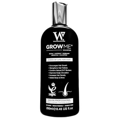 Watermans Grow Me Organic Hair Growth Shampoo for Men & Women Strengthening & Moisturizing with Biotin, Rosemary, Caffeine & Argan Oil for Fuller, Thicker-Looking Hair (8.45 fl oz)