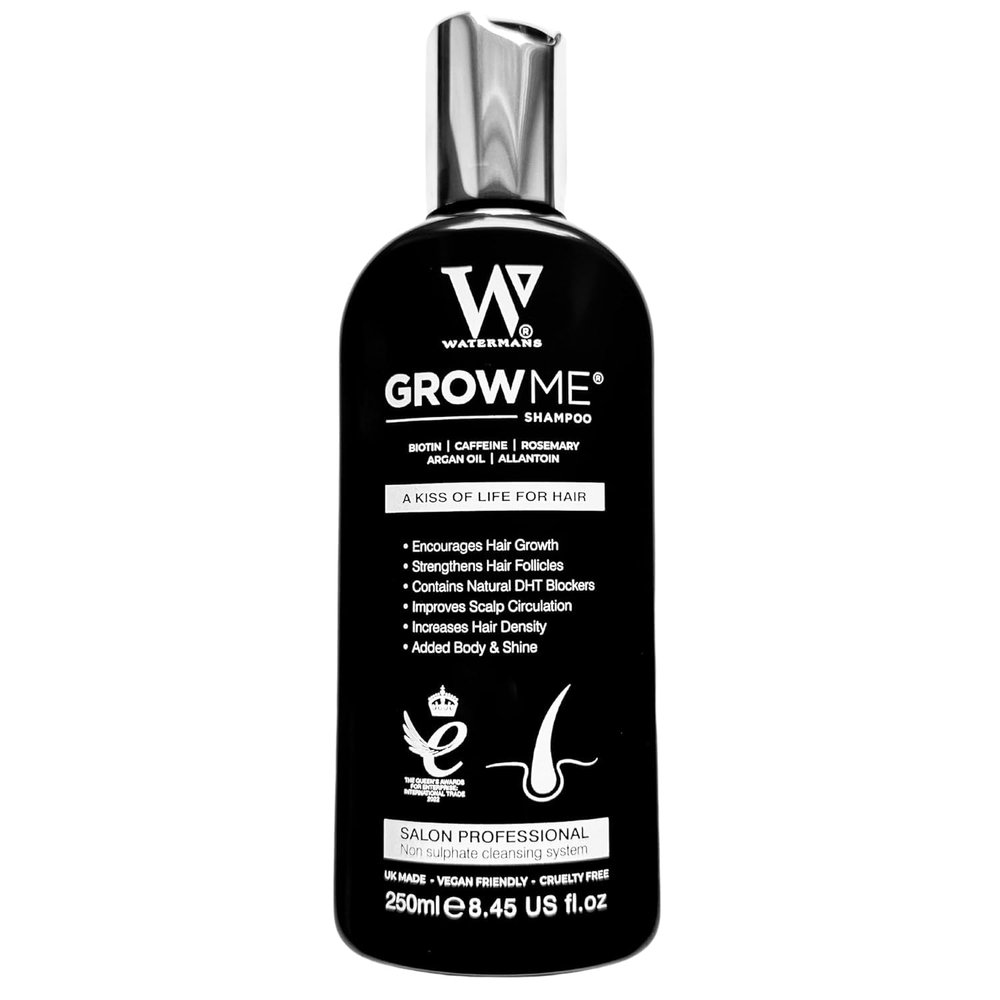 Watermans Grow Me Organic Hair Growth Shampoo for Men & Women Strengthening & Moisturizing with Biotin, Rosemary, Caffeine & Argan Oil for Fuller, Thicker-Looking Hair (8.45 fl oz)
