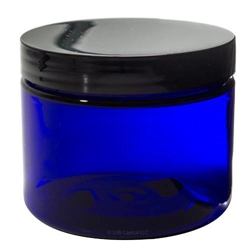 (12 pack) 2 oz Cobalt Blue Plastic Jar with Black Smooth Foam Lined Lids