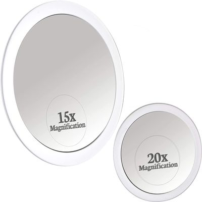 MIRRORVANA 20X & 15X Magnifying Mirror Set with 3 Suction Cups Each - Compact & Travel Ready Mirror for Makeup - Sizes: 6" and 4" Wide