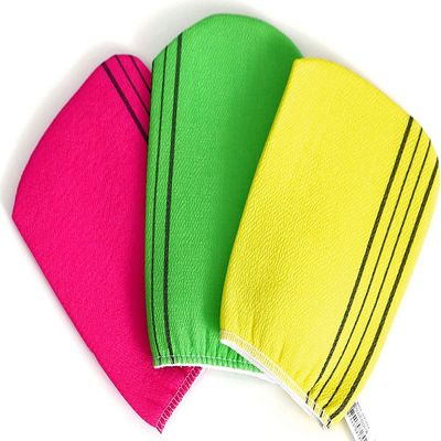Bastex Exfoliating Bath Washcloth. Genuine Korean Towel Cloth Used for Exfoliating. Exfoliator Scrub Mitten for Bath and Shower Use - 3 Pieces (6.7 inch x 5.2 inch). Comes in Yellow, Pink and Green