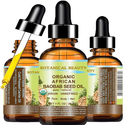 Botanical Beauty Organic BAOBAB SEED OIL 100% Pure Natural Refined Cold-pressed Carrier Oil 1 Fl oz 30 ml For Face, Skin, Body, Hair, Lip, Nails. Rich in vitamin C, Vitamin E