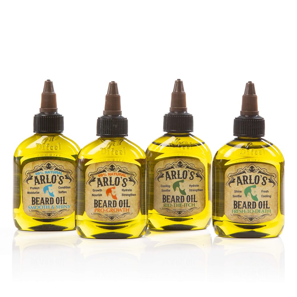 Arlos Beard Care 4 Piece Beard Oil Set - Smooth & Shiny Beard Oil 2.5 ounce, Pro-Growth Beard Oil 2.5 ounce, Rid-The-Itch Beard Oil 2.5 ounce & Fresh To Death Beard Oil 2.5 ounce